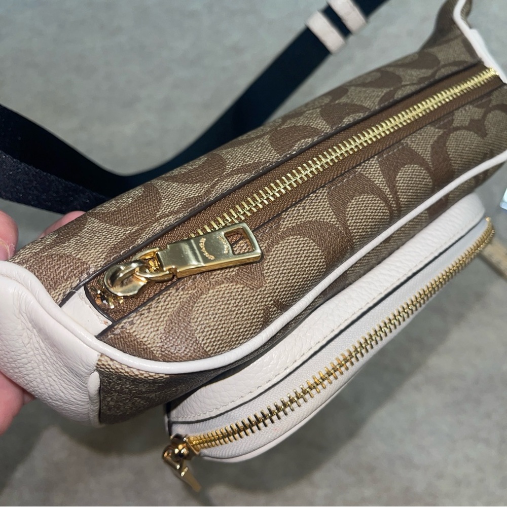 Coach Court Belt Bag in Signature Canvas Khaki and White Gold Hardware - Picture 15 of 17
